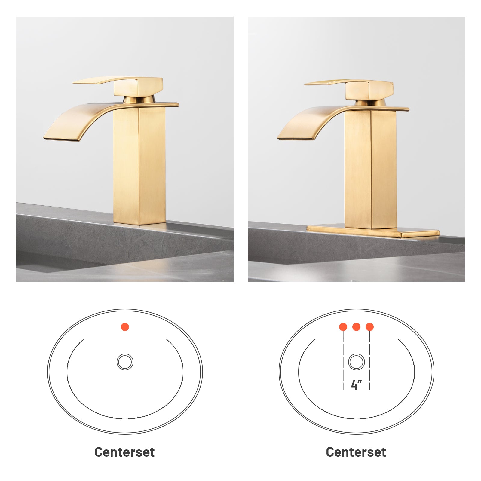 Arc Waterfall Single Handle Single Hole Bathroom Faucet with Drain Kit Included in Brushed Gold