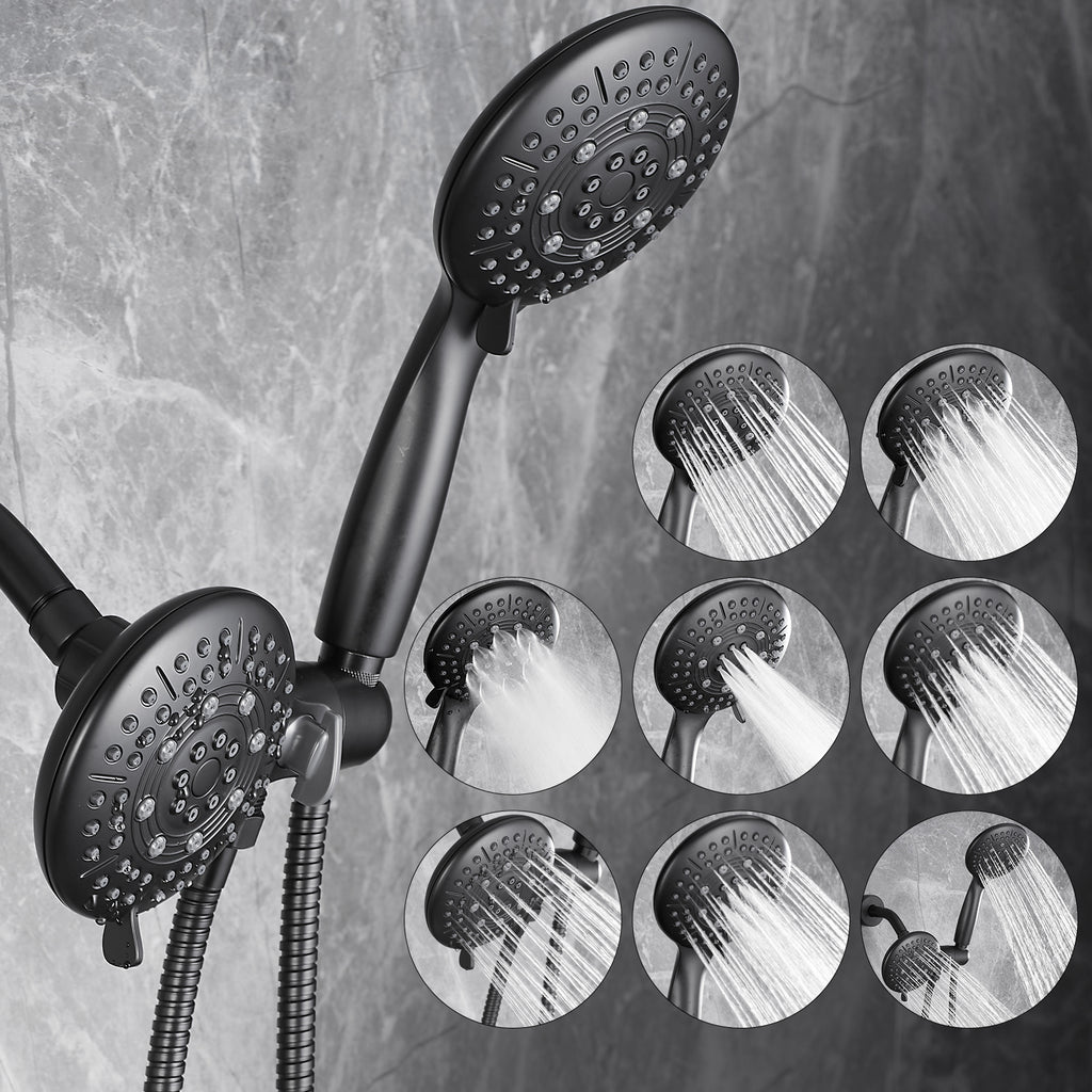 Rain 5-Spray Patterns Handheld Shower Head Combo 1.8 GPM 4.7 in. Wall Mount Adjustable Dual Shower Heads in Black