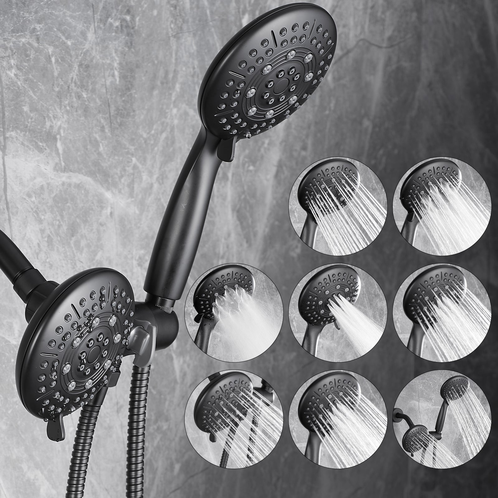 Rain 5-Spray Patterns Handheld Shower Head Combo 1.8 GPM 4.7 in. Wall Mount Adjustable Dual Shower Heads in Black
