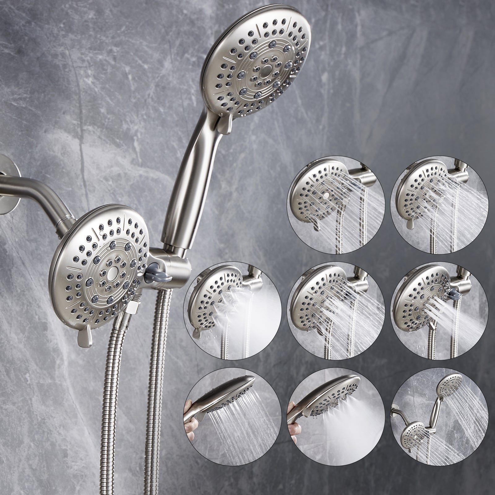 Rain 5-Spray Patterns Handheld Shower Head Combo 1.8 GPM 4.7 " Wall Mount Adjustable Dual Shower Heads in Brushed Nickel