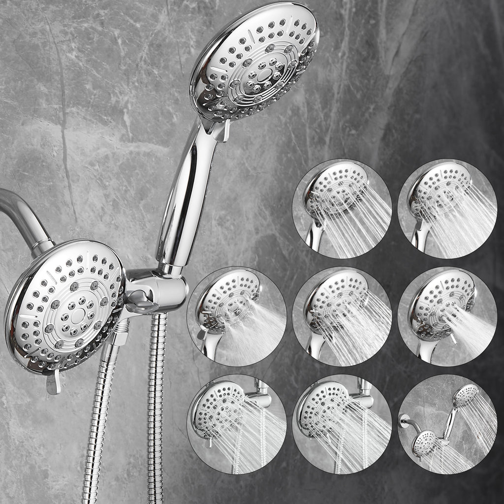 Rain 5-Spray Patterns Handheld Shower Head Combo 1.8 GPM 4.7 in. Wall Mount Adjustable Dual Shower Heads in Chrome