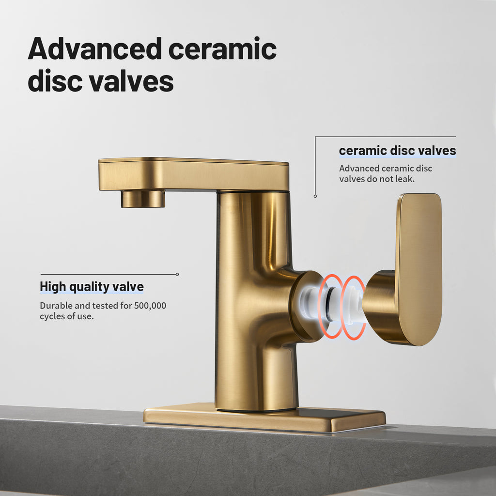 Single Handle Single Hole Low Arc Bathroom Faucet With Metal Pop Up Drain Assembly Swivel Sink Faucet in Gold