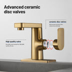 Single Handle Single Hole Low Arc Bathroom Faucet With Metal Pop Up Drain Assembly Swivel Sink Faucet in Gold