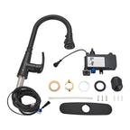 Touchless Single Handle Gooseneck Pull Down Sprayer Kitchen Faucet with Deckplate Pull Out Sink Faucet in Black