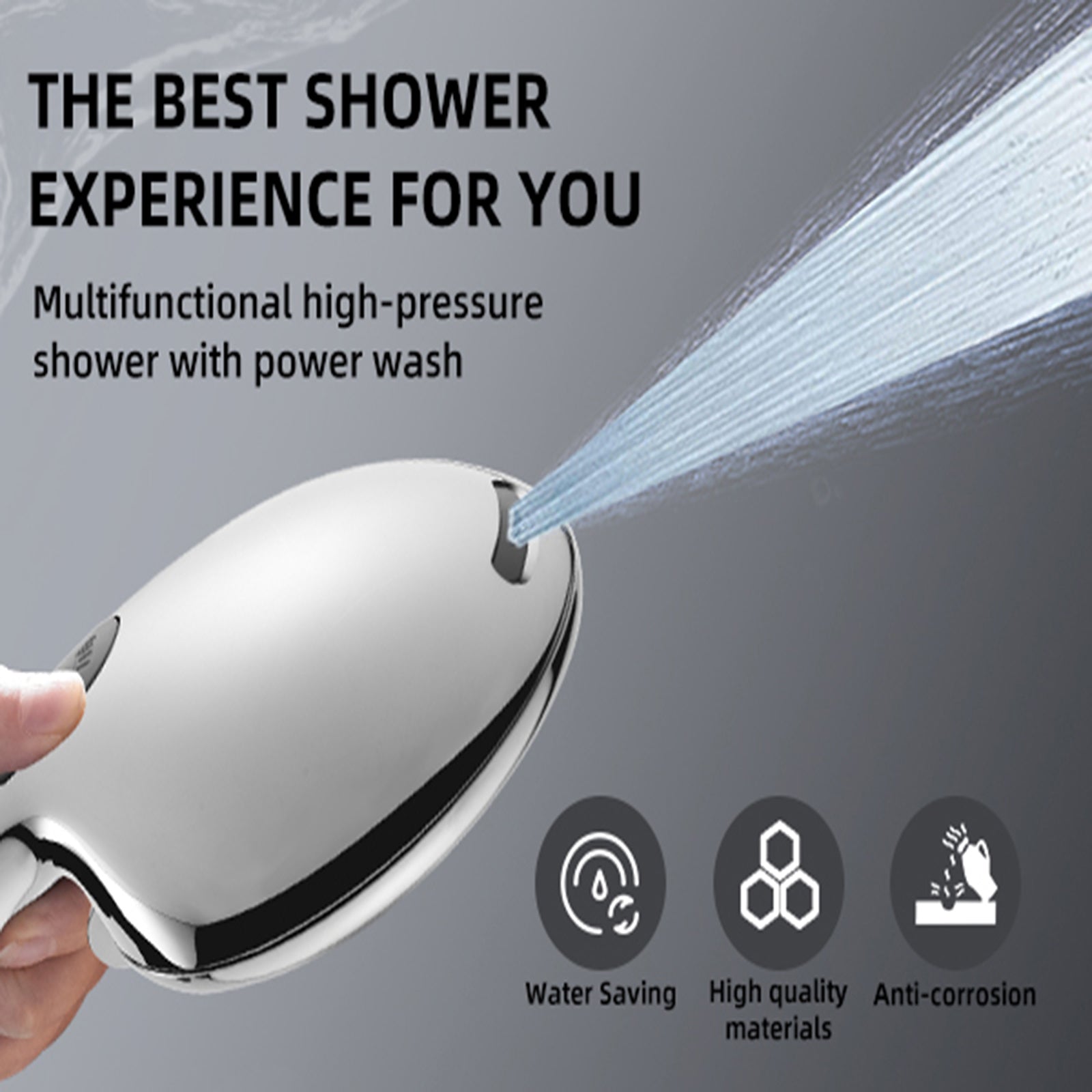 High Pressure 5.12 in. 9-Spray Patterns Wall Mount Handheld Shower Head with Bult-in Power Wash 1.8 GPM in Chrome