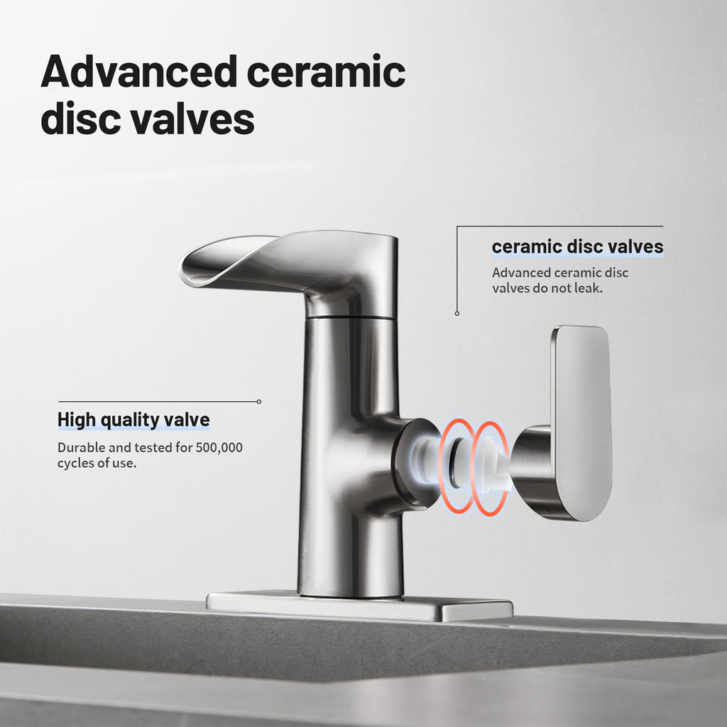 Single Handle Single Hole Low Arc Bathroom Faucet With Metal Pop Up Drain Assembly Swivel Sink Faucet in Brushed Nickel