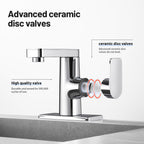 Single Handle Single Hole Low Arc Bathroom Faucet With Metal Pop Up Drain Assembly Swivel Sink Faucet in Chrome
