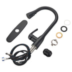 Gooseneck Single-Handle Pull Down Sprayer Kitchen Faucet with Deckplate and Sweep Spray Pull Out Sink Faucet in Black