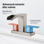Waterfall 304 stainless steel 4 in. Centerset Double Handle Bathroom Faucet with Drain Kit Included in Brushed Nickel