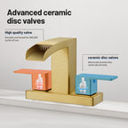 304 stainless steel 4 in. Centerset Double Handle Bathroom Faucet with Drain Kit Included in Gold