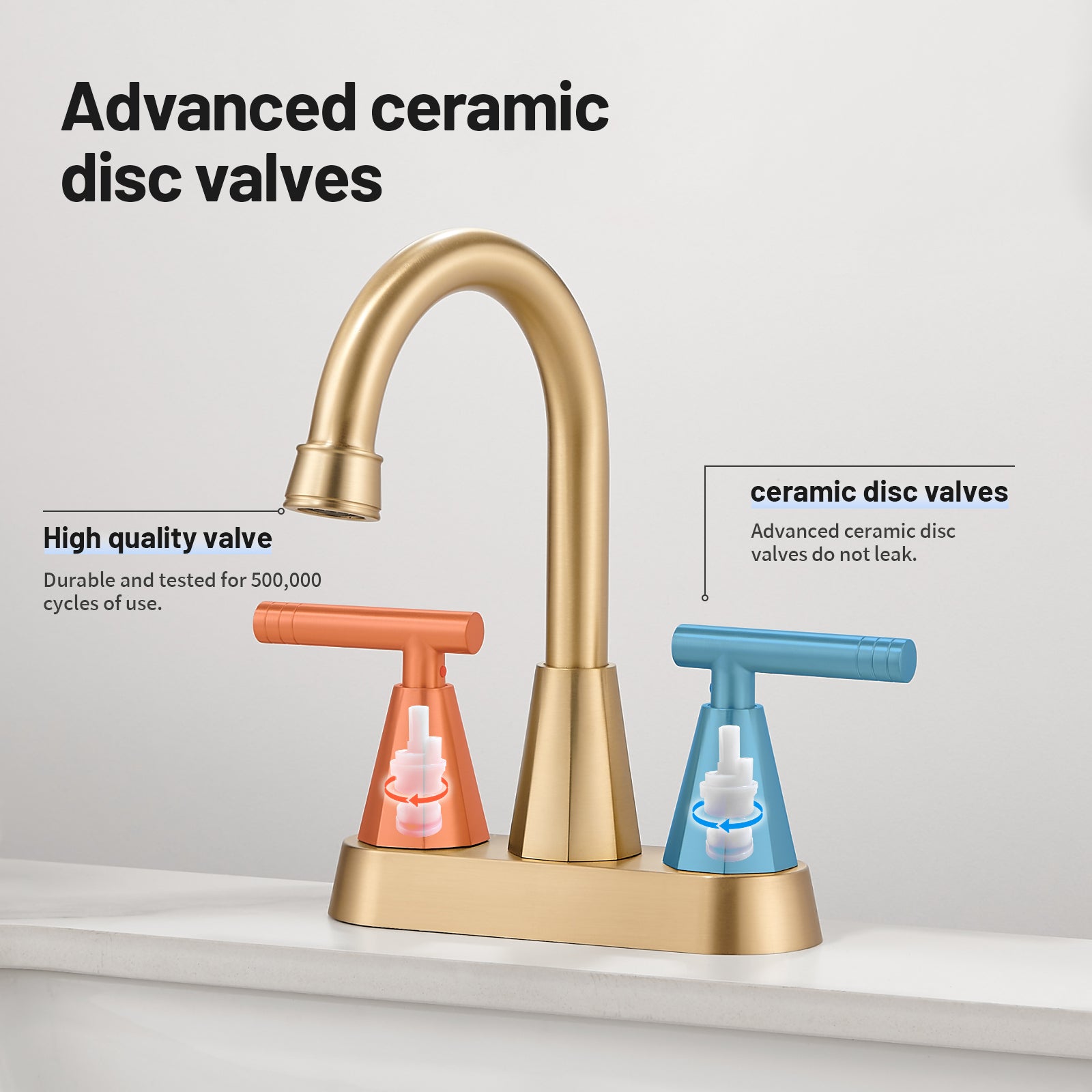 Rotatable 4 in. Centerset Double Handle Bathroom Faucet with Drain Kit Included in Gold