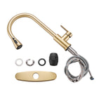 Gooseneck Single-Handle Pull Down Sprayer Kitchen Faucet with Deckplate and Sweep Spray Pull Out Sink Faucet in Gold