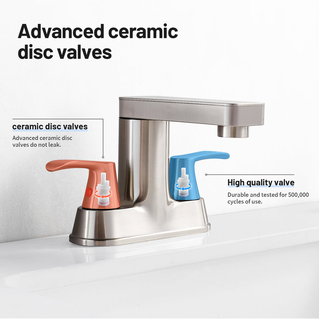 Rotatable 4 in. Centerset Double Handle Bathroom Faucet with Drain Kit Included in Brushed Nickel
