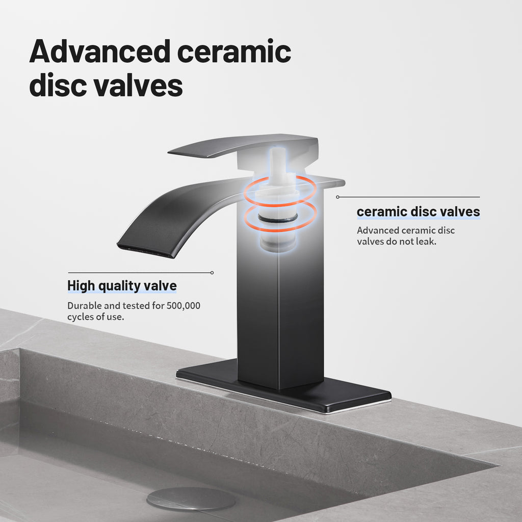 Arc Waterfall Single Handle Single Hole Bathroom Faucet in Matte Black