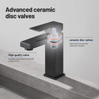 Square Single Handle Single Hole Bathroom Faucet in Matte Black