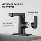 Single Handle Single Hole Low Arc Bathroom Faucet With Metal Pop Up Drain Assembly Swivel Sink Faucet in Matte Black