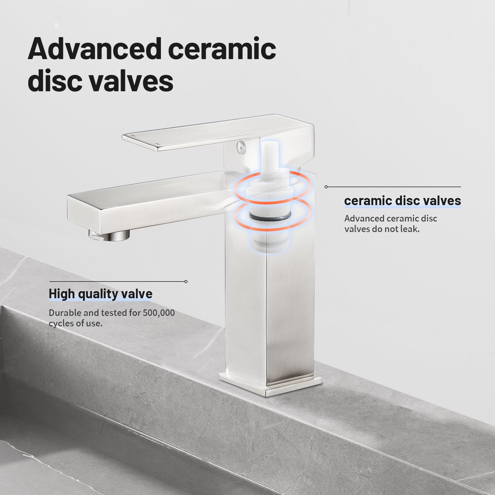 Square Single Handle Single Hole Bathroom Faucet in Brushed Nickel