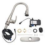 Touchless Single Handle Gooseneck Pull Down Sprayer Kitchen Faucet with Deckplate Pull Out Sink Faucet in Gold
