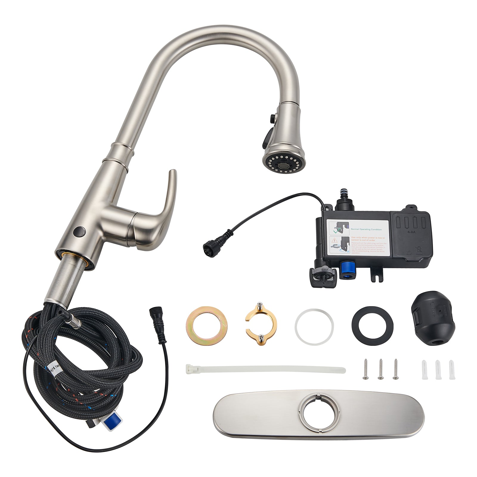 Touchless Single Handle Gooseneck Pull Down Sprayer Kitchen Faucet with Deckplate Pull Out Sink Faucet in Gold
