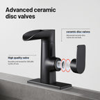Waterfall Single Handle Single Hole Low Arc Bathroom Faucet With Metal Pop Up Drain Assembly Sink Faucet in Matte Black