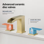 Waterfall Spout 304 stainless steel 8 in. Widespread Double Handle Bathroom Faucet with Drain Kit Included in Gold