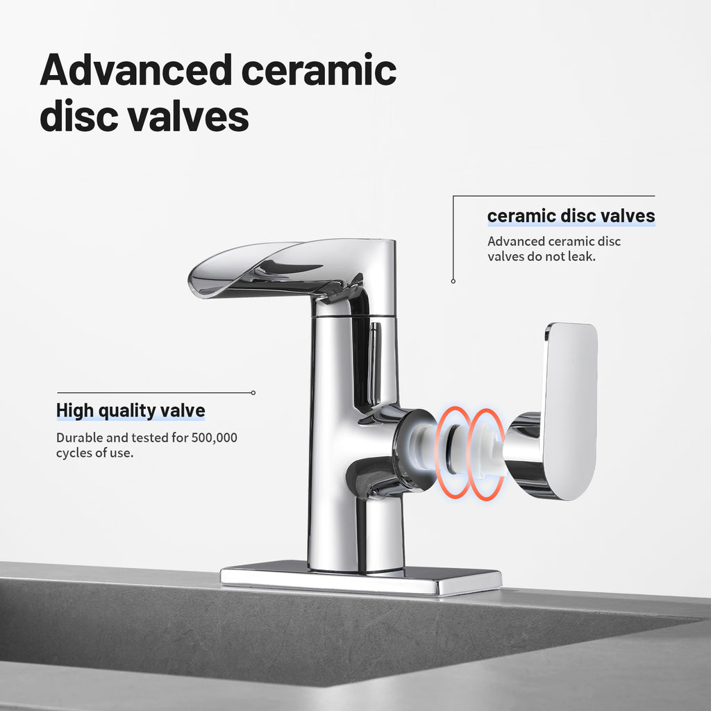 Waterfall Single Handle Single Hole Low Arc Bathroom Faucet With Metal Pop Up Drain Assembly Sink Faucet in Chrome