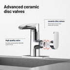Waterfall Single Handle Single Hole Low Arc Bathroom Faucet With Metal Pop Up Drain Assembly Sink Faucet in Chrome