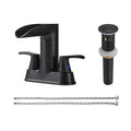 Rotatable 4 in. Centerset Double Bathroom Faucet with Drain kit Included Waterfall Lavatory in Matte Black