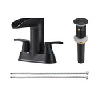 Rotatable 4 in. Centerset Double Bathroom Faucet with Drain kit Included Waterfall Lavatory in Matte Black