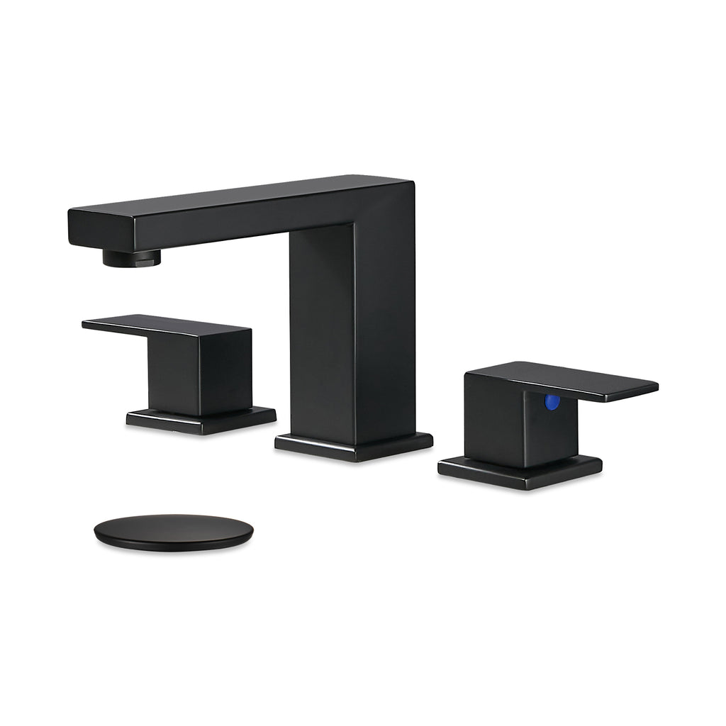 304 stainless steel 8 in. Widespread Double Handle Bathroom Faucet with Drain Kit Included in Matte Black
