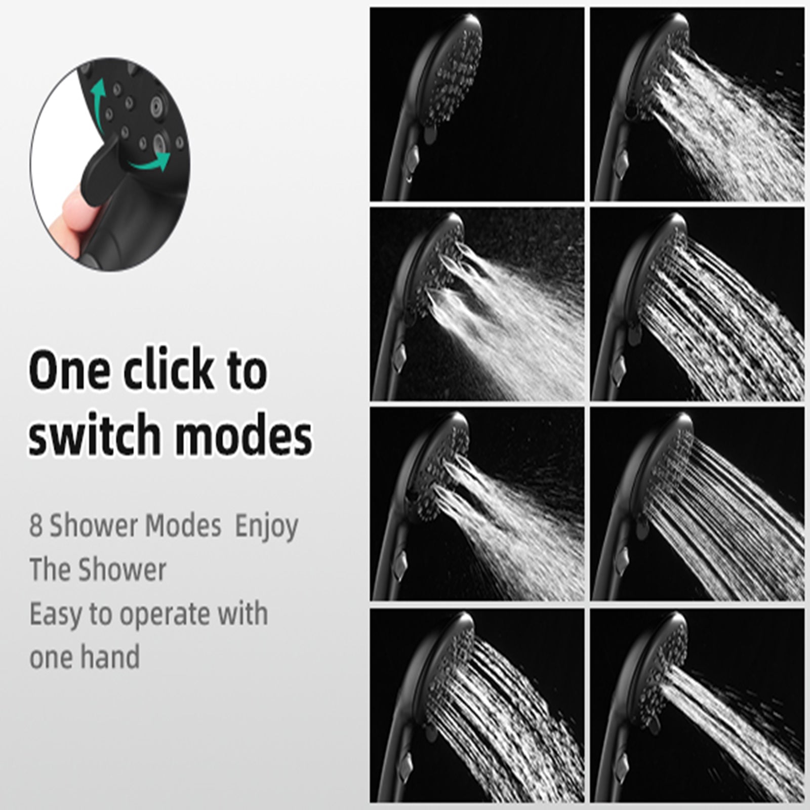 High Pressure 5.12 in. 9-Spray Patterns Wall Mount Handheld Shower Head with Bult-in Power Wash 1.8 GPM in Matte Black