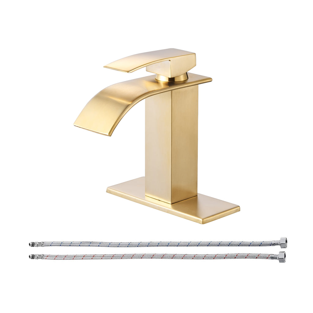 Arc Waterfall Single Handle Single Hole Bathroom Faucet in Brushed Gold
