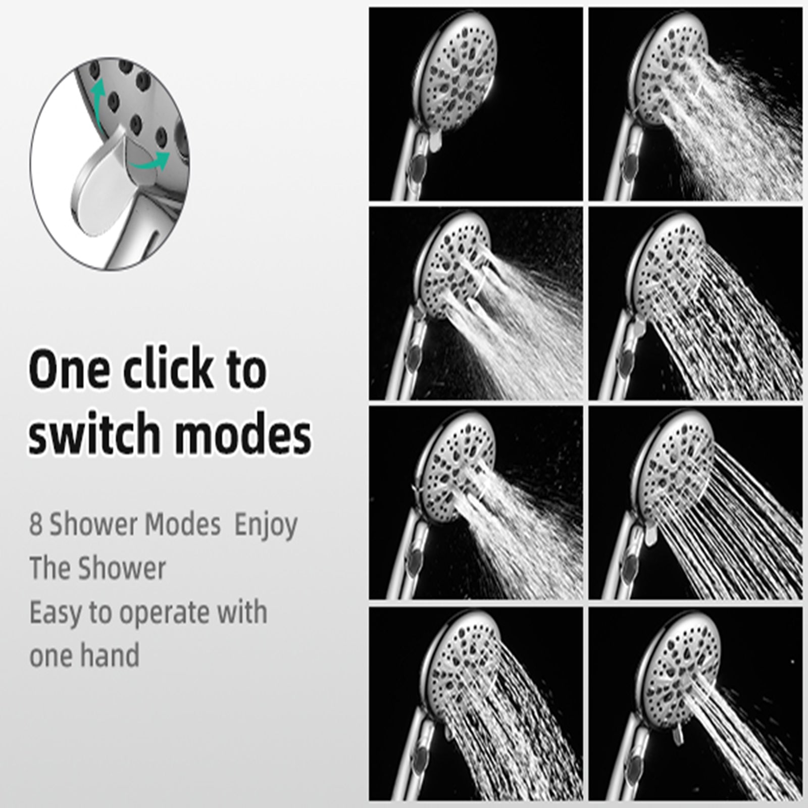 High Pressure 5.12 in. 9-Spray Patterns Wall Mount Handheld Shower Head with Bult-in Power Wash 1.8 GPM in Chrome