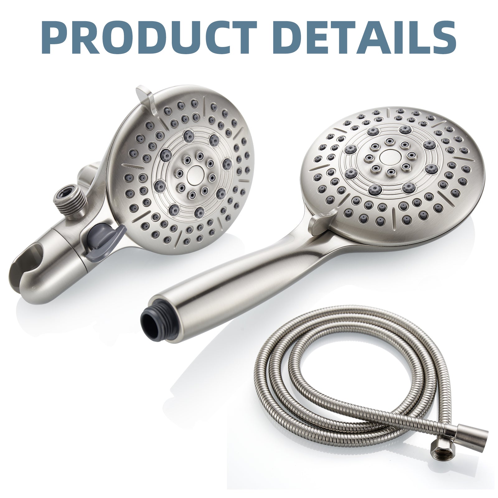 Rain 5-Spray Patterns Handheld Shower Head Combo 1.8 GPM 4.7 " Wall Mount Adjustable Dual Shower Heads in Brushed Nickel