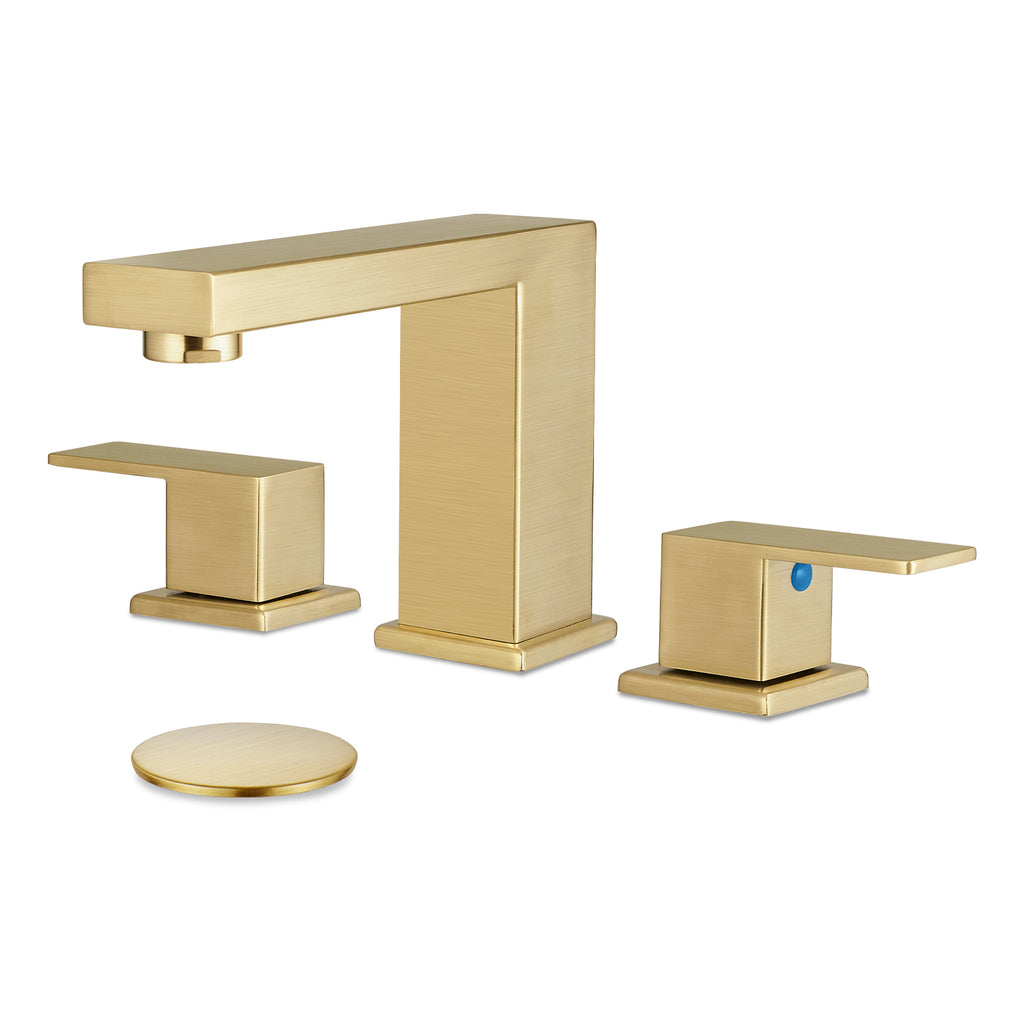 304 stainless steel8 in. Widespread Double Handle Bathroom Faucet with Drain Kit Included in Gold