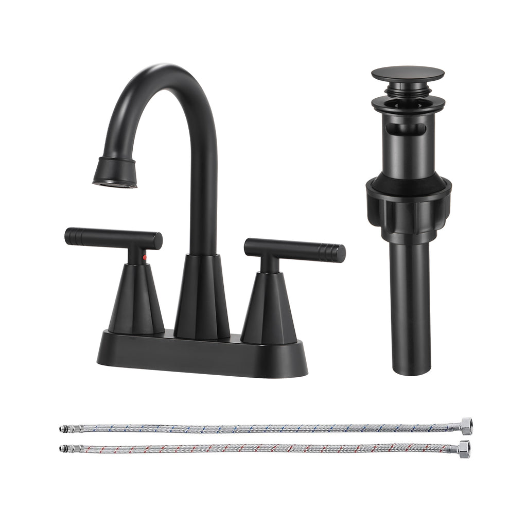 Rotatable 4 in. Centerset Double Handle Bathroom Faucet with Drain Kit Included in Black