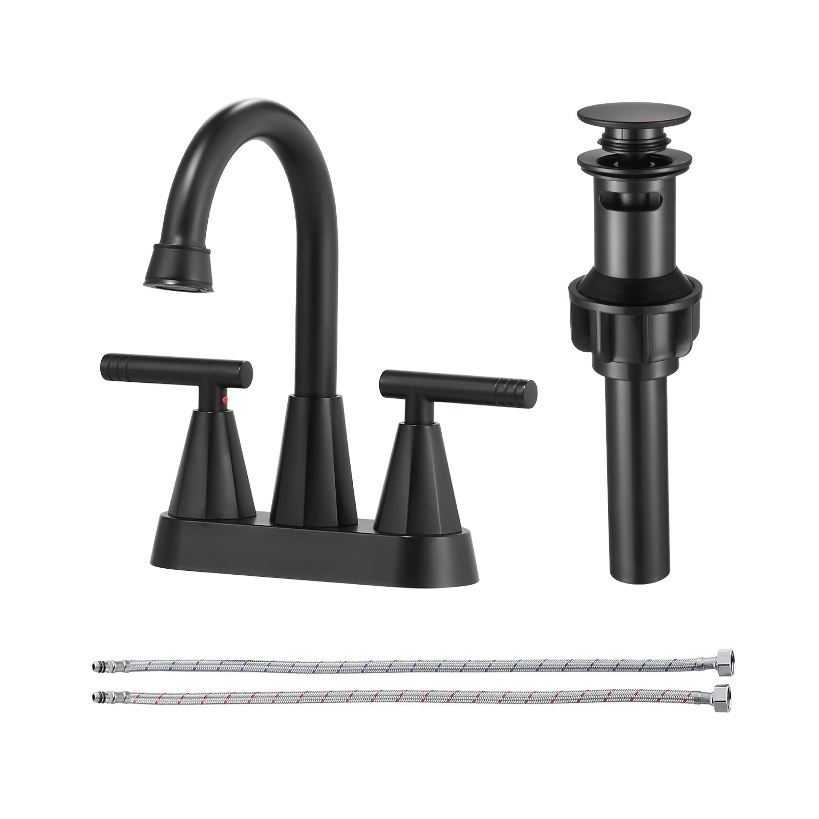 Rotatable 4 in. Centerset Double Handle Bathroom Faucet with Drain Kit Included in Black