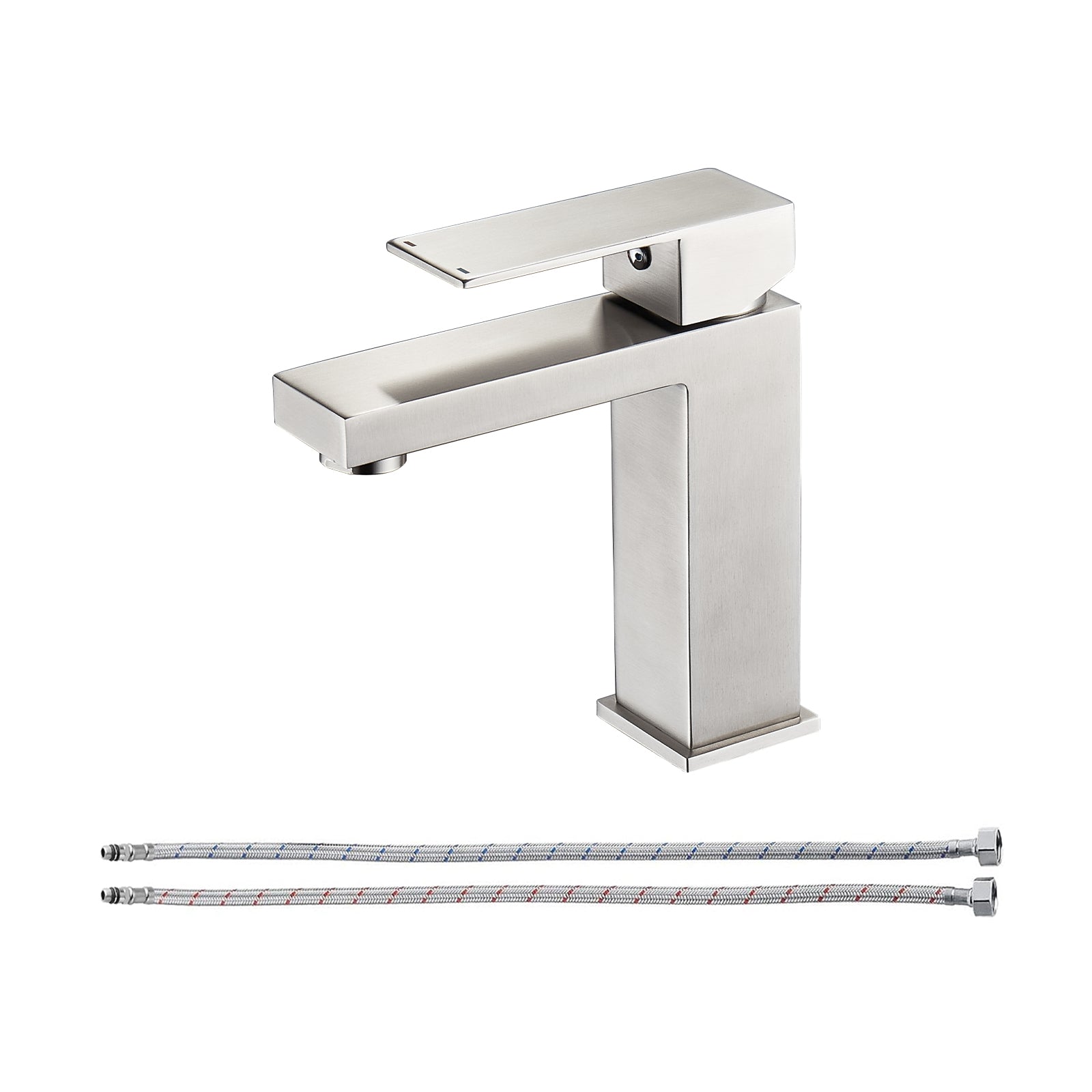 Square Single Handle Single Hole Bathroom Faucet in Brushed Nickel