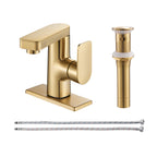 Single Handle Single Hole Low Arc Bathroom Faucet With Metal Pop Up Drain Assembly Swivel Sink Faucet in Gold