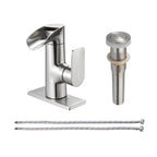 Single Handle Single Hole Low Arc Bathroom Faucet With Metal Pop Up Drain Assembly Swivel Sink Faucet in Brushed Nickel