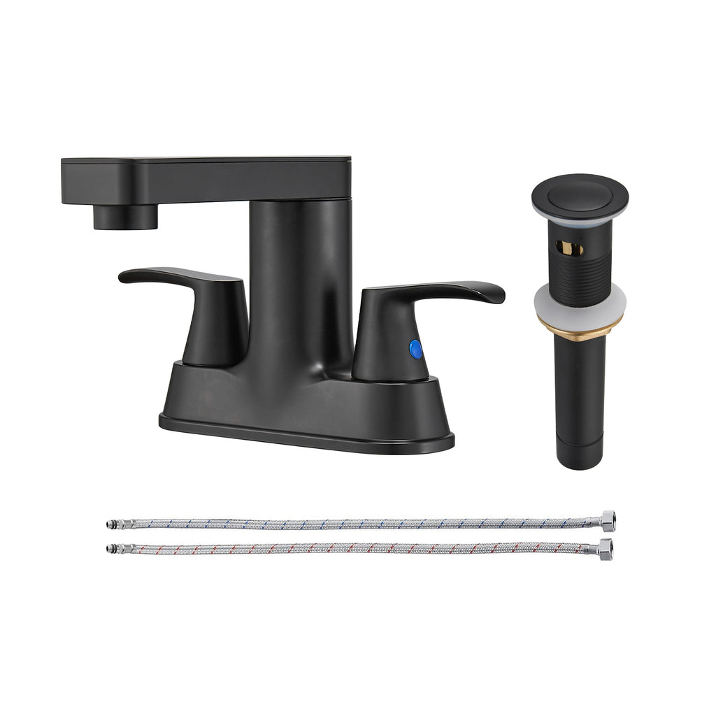 Rotatable 4 in. Centerset Double Handle Bathroom Faucet with Drain Kit Included in Matte Black