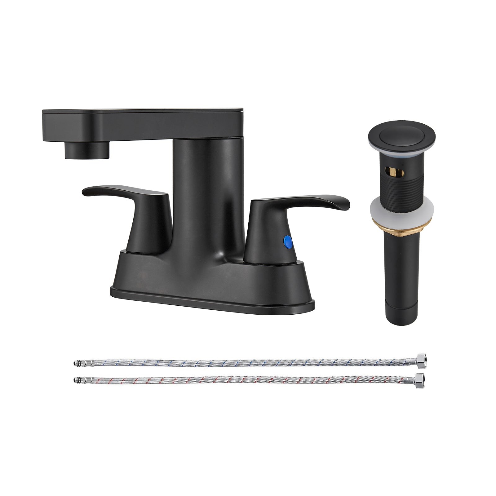 Rotatable 4 in. Centerset Double Handle Bathroom Faucet with Drain Kit Included in Matte Black