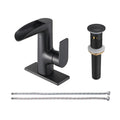 Waterfall Single Handle Single Hole Low Arc Bathroom Faucet With Metal Pop Up Drain Assembly Sink Faucet in Matte Black