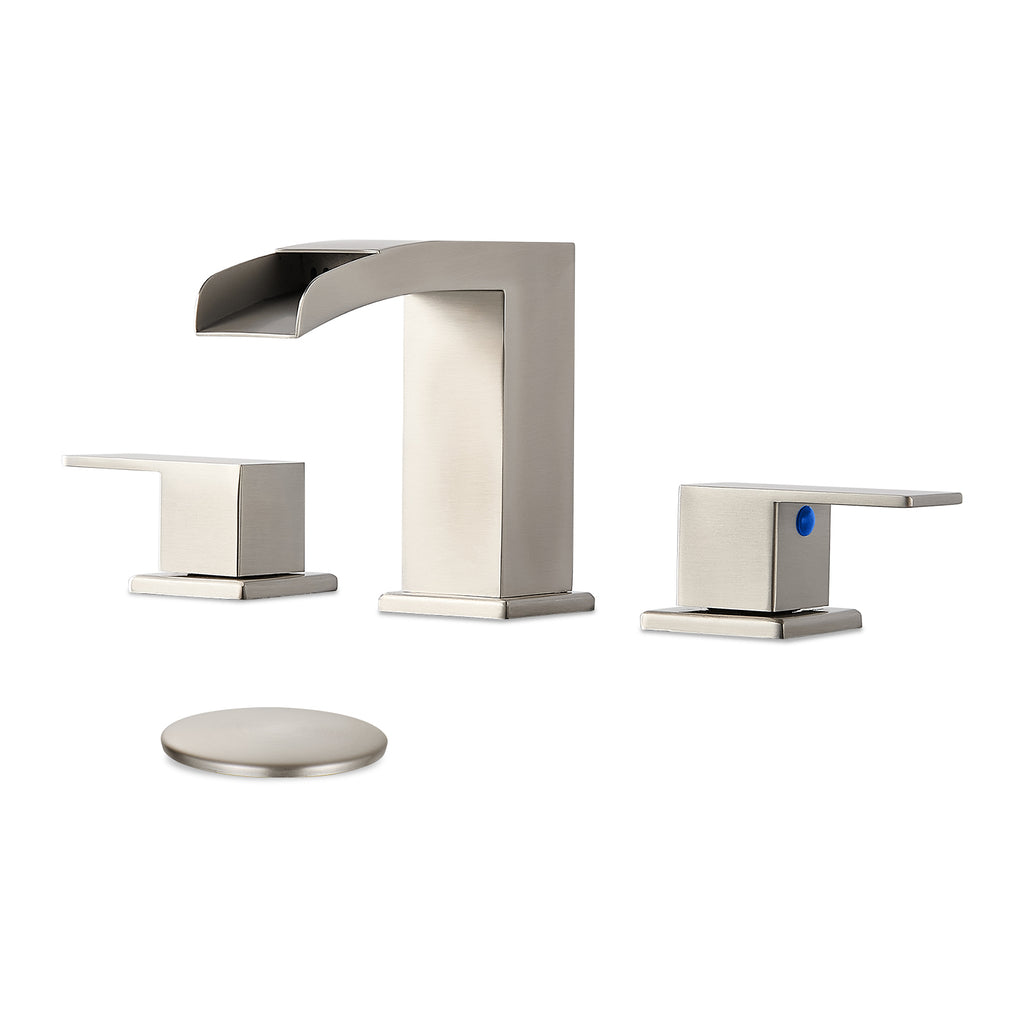 Waterfall 304 stainless steel 8 in. Widespread Double Handle Bathroom Faucet with Drain Kit Included in Brushed Nickel