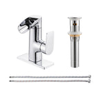 Waterfall Single Handle Single Hole Low Arc Bathroom Faucet With Metal Pop Up Drain Assembly Sink Faucet in Chrome