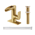 Waterfall Single Handle Single Hole Low Arc Bathroom Faucet With Metal Pop Up Drain Assembly Sink Faucet in Gold