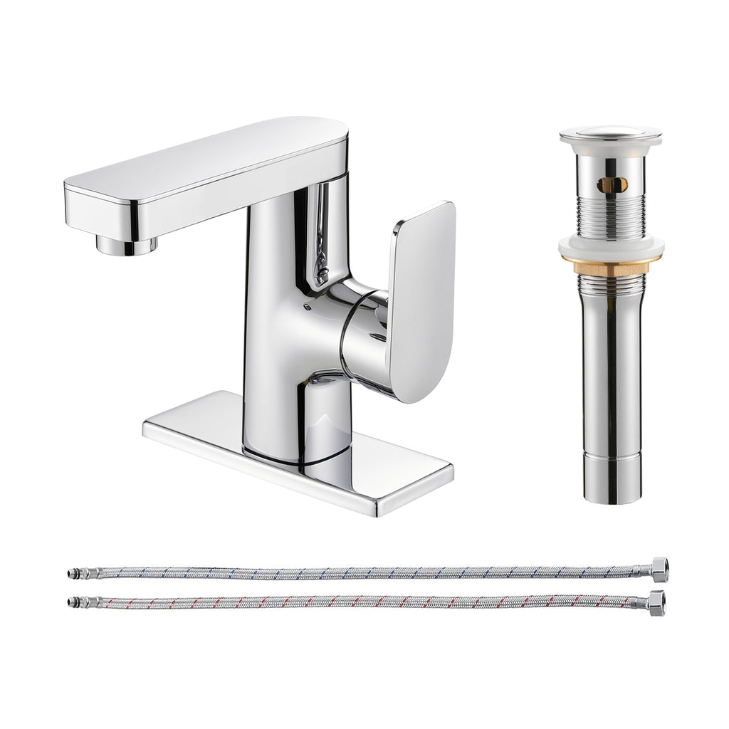Single Handle Single Hole Low Arc Bathroom Faucet With Metal Pop Up Drain Assembly Swivel Sink Faucet in Chrome
