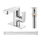 Single Handle Single Hole Low Arc Bathroom Faucet With Metal Pop Up Drain Assembly Swivel Sink Faucet in Chrome