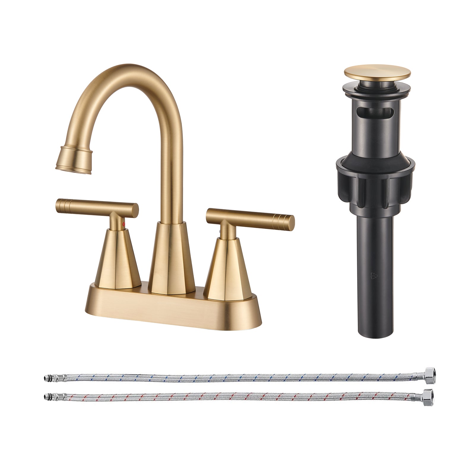 Rotatable 4 in. Centerset Double Handle Bathroom Faucet with Drain Kit Included in Gold