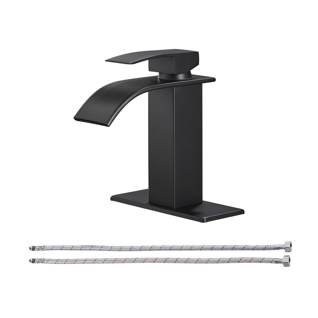 Arc Waterfall Single Handle Single Hole Bathroom Faucet in Matte Black